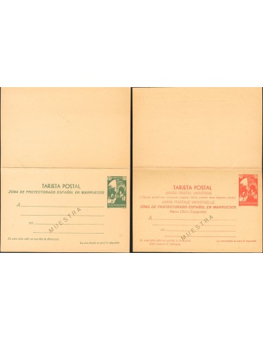 Marruecos. Entero Postal. (*)EP22/23M. 1933. 15 cts+15 cts verde y 25 cts+25 cts rojo sobre Tarjetas Entero Postales, de ida y
