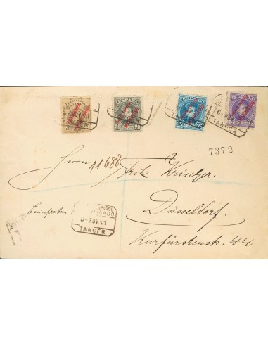 Tánger. Sobre 1, Marruecos 5/7. 1911. 2 cts castaño y sellos de Marruecos de 15 cts violeta, 20 cts negro y 25 cts azul. Certi