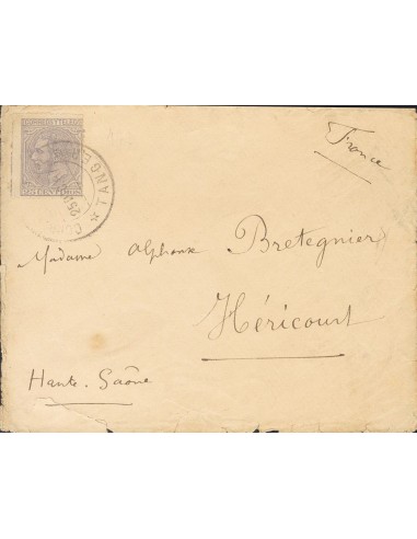 Marruecos. Sobre 204. 1888. 25 cts gris. TANGER a HERICOURT (FRANCIA). Matasello CORREO ESPAÑOL / TANGER. MAGNIFICA Y RARA.
