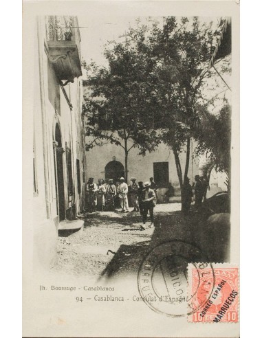 Marruecos. Sobre 4. 1906. 10 cts rojo. Tarjeta Postal de CASABLANCA. Matasello CORREO ESPAÑOL / CASABLANCA. MAGNIFICA.