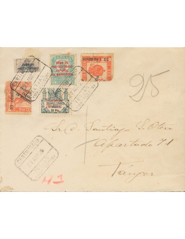 Marruecos. Sobre 66(2), 70. 1920. 10 cts sobre 20 cts rojo, dos medios sellos y diversos valores. Certificado de TETUAN a TANG