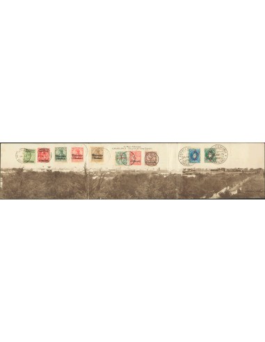Marruecos. Sobre 3, 7. 1909. Tarjeta Postal (panorámica de Casablanca, desplegable e incluyendo tres tarjetas) con sellos de l