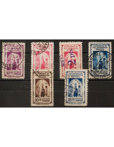 Marruecos. º. (1950ca). 10 cts lila, 10 cts rosa, dos sellos, 10 cts azul, 10 cts castaño y 25 cts azul. HUERFANOS DE TELEGRAF