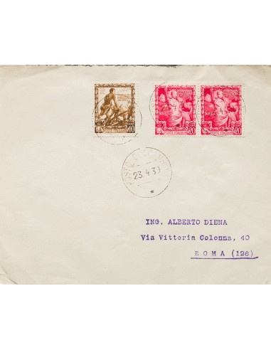 Guerra Civil. Voluntario Italiano. Sobre . 1939. Sellos de Italia de 10 cts castaño y 20 cts rosa, dos sellos. Dirigida a ROMA