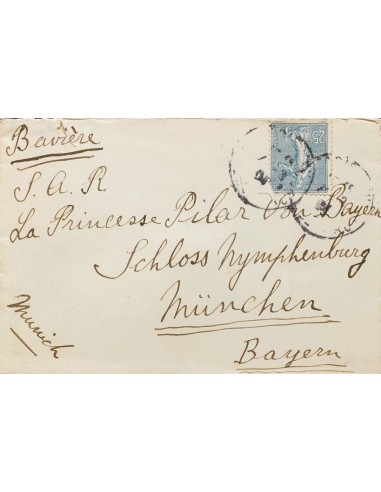 Alfonso XIII. Sobre Yv 132. 1928. 25 cts azul. Dirigida a MUNICH (ALEMANIA), remitida por el Infante Luis Fernando de Baviera