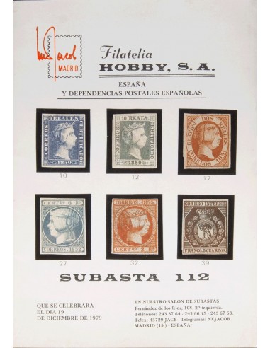 Bibliografía. 1979. Catálogo de subasta de Filatelia de España organizada por Hobby el 19 Diciembre de 1979 (Nº112). Madrid, 1