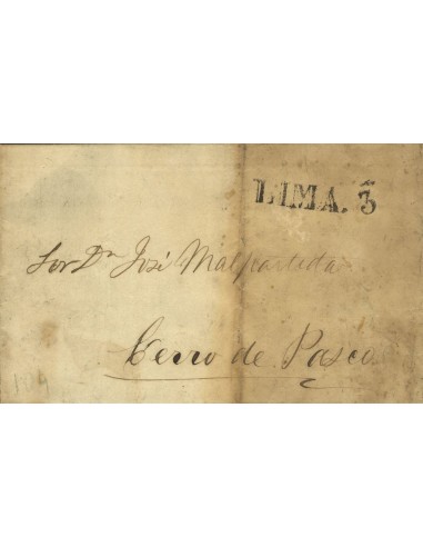 Perú. Sobre . 1860. LIMA a PASCO. Marca LIMA (Colareta 18) y porteo "3" (Colareta 18P). BONITA.