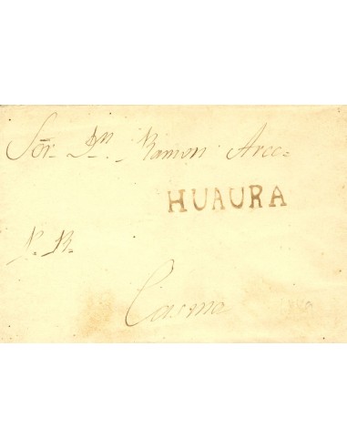 Perú. Sobre . (1825ca). HUAURA a CASMA. Marca HUAURA, (Colareta 1). MAGNIFICA.