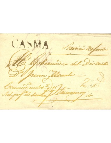 Perú. Sobre . (1820ca). CASMA a HUARNEY. Marca CASMA (Colareta 1). MAGNIFICA.