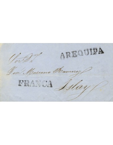 Perú. Sobre . 1853. AREQUIPA a ISLAY. Marca AREQUIPA (Colareta 5) y FRANCA (Colareta 5f). MAGNIFICA.