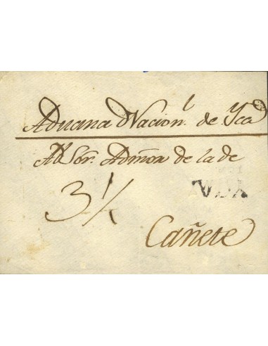 Perú. Sobre . (1836ca). Frontal de ICA a CAÑETE. Marca YCA, en negro (Colareta 2). RARA.