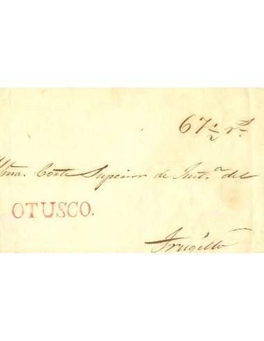 Perú. Sobre . 1846. OTUSCO a TRUJILLO. Marca OTUSCO, en rojo (Colareta 1). MAGNIFICA Y RARA.