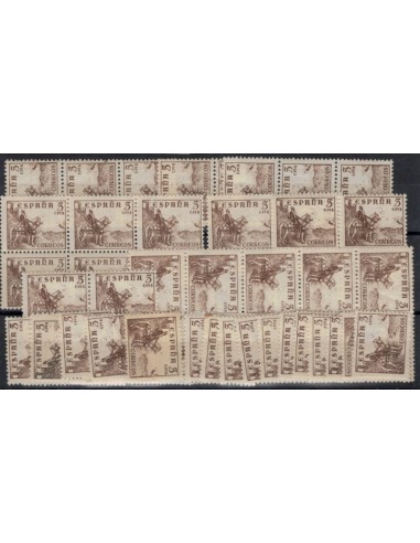 1937-40. Lote sellos del valor de 5 céntimos de la emisión Cifras, Cid e Isabel