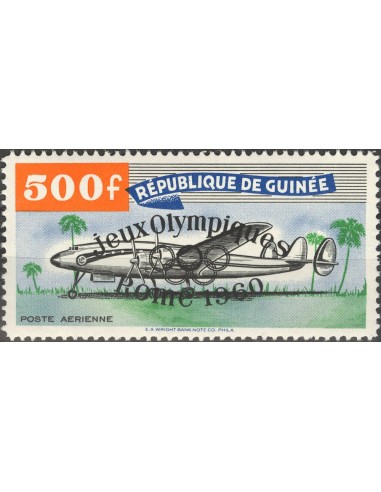 República de Guinea, Aéreo. **Yv 13. 1959. 500 fr multicolor. SOBRECARGA NEGRA. MAGNIFICA.