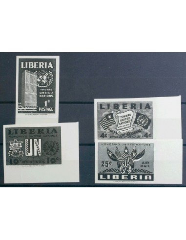Liberia. **Yv 315/17s, A66s. 1953. Serie completa. ENSAYOS DE COLOR SIN DENTAR, en negro. MAGNIFICA.