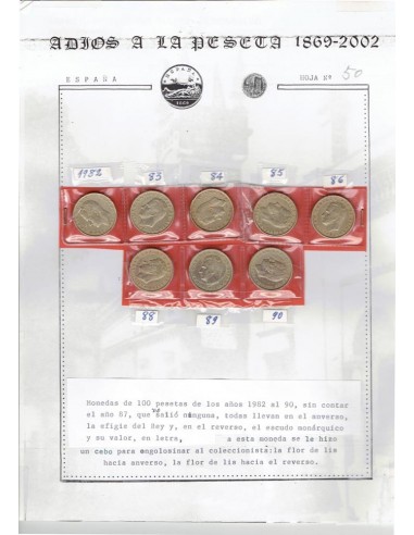 Lote de 8 monedas de España de 100 pesetas años 1982 al 1990