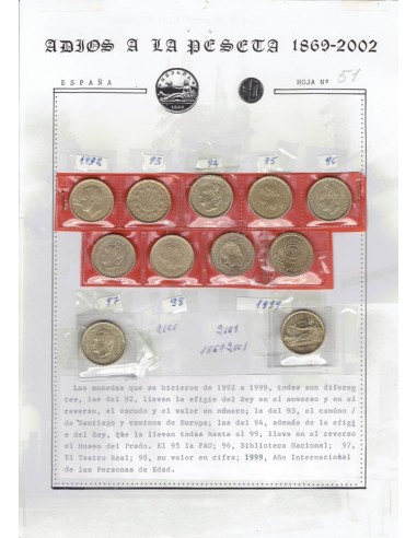 Lote de 11 monedas de España de 100 pesetas años 1992 al 1999