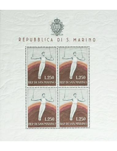 San Marino. **Yv 393(4). 1954. 250 l, minihoja de cuatro sellos. MAGNIFICA Y RARA. Yvert 2013: 384 Euros.