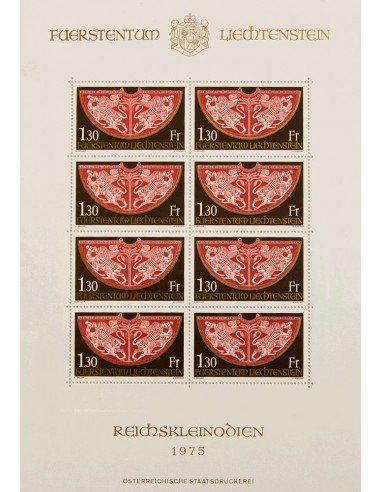 Liechtenstein. **Yv 577(8). 1975. 1´30 fr castaño, rojo y oro. MINIPLIEGO DE OCHO. MAGNIFICO. Yvert 2012: +36 Euros.