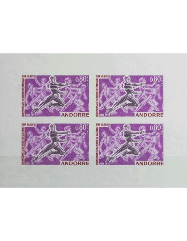 Andorra Francesa. **Yv 209a(4). 1971. 80 cts lila y violeta, bloque de cuatro. SIN DENTAR. MAGNIFICO. Yvert 2014: 340 Euros.
