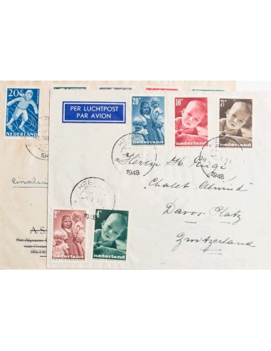 Holanda. Sobre Yv 483/87, 499/03. (1947ca). Dos cartas circuladas con series completas. MAGNIFICAS.