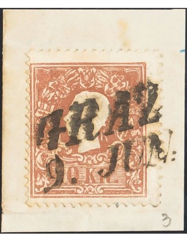 Austria. Fragmento Yv 9. 1858. 10 k marrón, sobre fragmento. MAGNIFICO Y ESPECTACULAR.