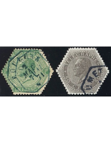 Bélgica, Telégrafos. ºYv 1/2. 1866. 50 cts gris y 1 fr verde. MAGNIFICOS Y RAROS. Yvert 2011: 395 Euros.