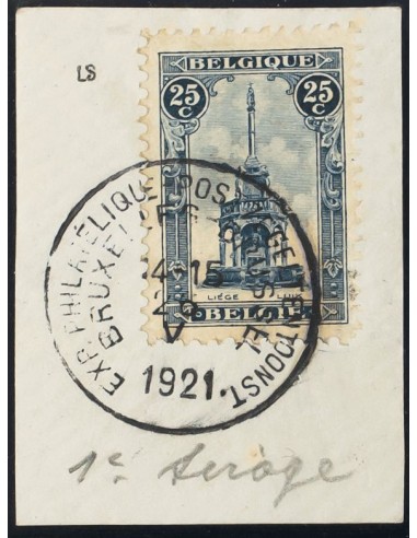 Bélgica. Fragmento Yv 164. 1919. 25 cts azul, sobre fragmento. PRIMERA TIRADA. MAGNIFICO Y RARO.