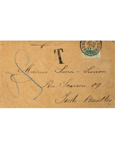 Bélgica, Tasas. Sobre Yv 1. 1870. 10 cts verde, bisectado. Faja de Periódico dirigida a BRUSELAS (la carta circulaba sin franq