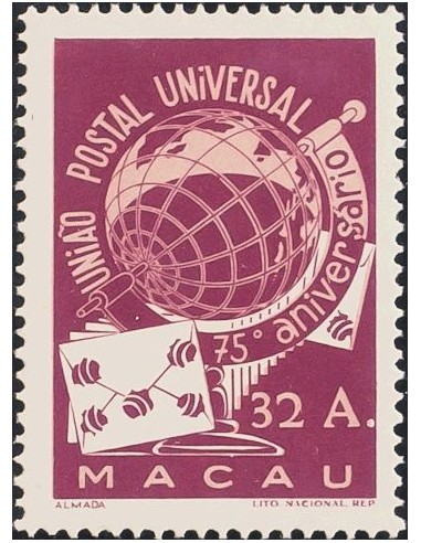 Macao. *Yv 337. 1949. 32 a lila. MAGNIFICO. Yvert 2008: 60 Euros.