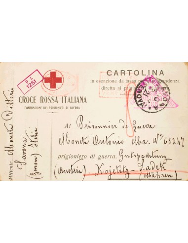 Italia. Sobre Yv . 1918. Tarjeta Postal de la CROCE ROSSA ITALIANA / COMMISSIONE DEL PRIGIONERI DI GUERRA de SAVONA a KOJETITZ