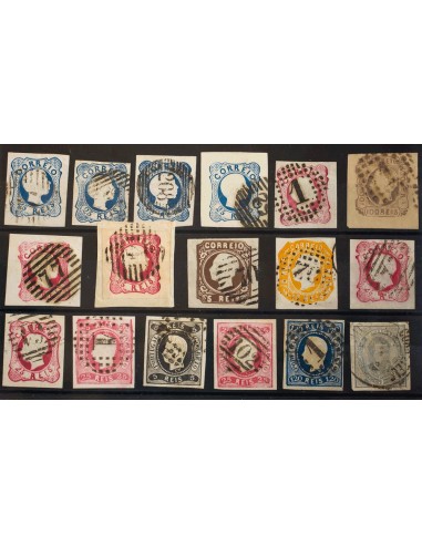 Portugal. ºYv . (1855ca). Interesante conjunto de treinta y un sellos clásicos de Portugal entre 1855 y 1898, algunos con mata