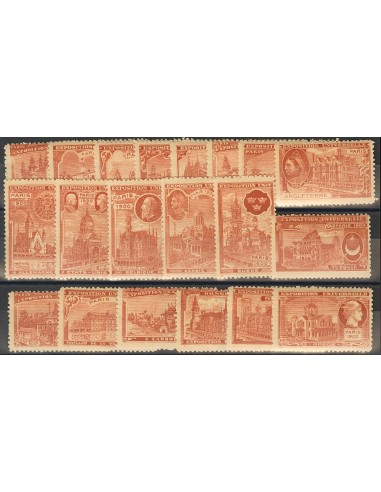 Francia, Viñetas. **/*. 1900. Interesante conjunto de veinte viñetas en color castaño rojo con la reproducción de los monument
