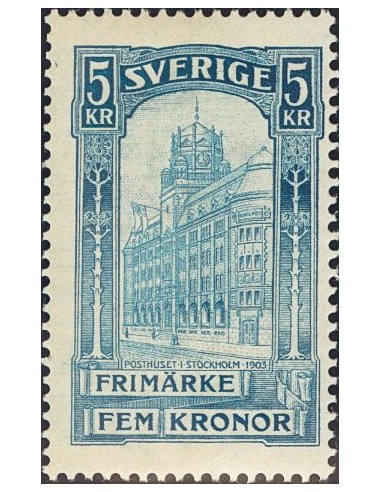 Suecia. **Yv 50. 1903. 5 k azul. MAGNIFICO. Yvert 2013: 675 Euros.