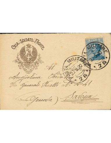 Italia, Correo de Campaña / Militar. Sobre Yv 79. 1920. 25 cts azul. Tarjeta Postal CASA DEL SOLDATO ALLA FRONTE de SEBENICO (