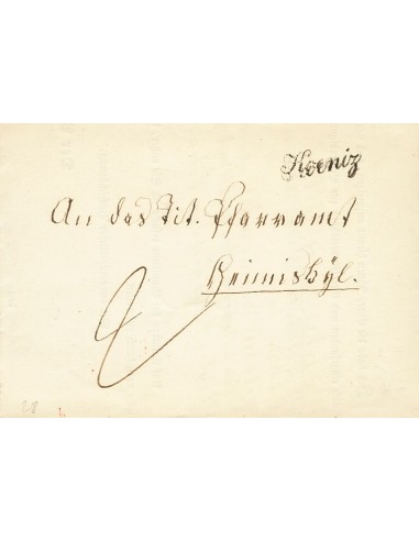 Suiza, Prefilatelia. Sobre Yv . 1846. KONIZ a REISISWIL. Marca KOENIZ, en negro y porteo manuscrito. MAGNIFICA.