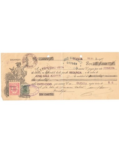 1931. Letra de cambio de Mérida con timbre Clase 10 habilitado República Española