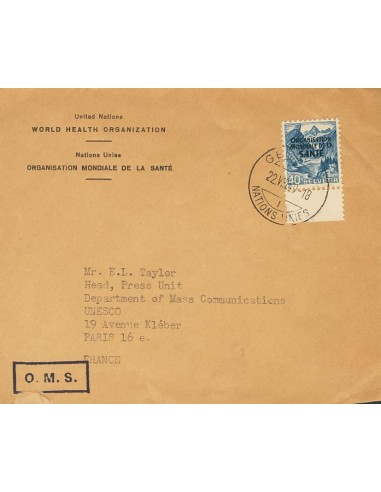 Suiza, Servicio. Sobre Yv 274. 1949. 40 cts azul. GINEBRA a PARIS. MAGNIFICA.
