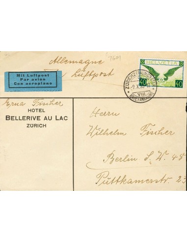 Suiza, Aéreo. Sobre Yv 14. 1935. 40 cts verde. Correo Aéreo de ZURICH a BERLIN (ALEMANIA). MAGNIFICA.