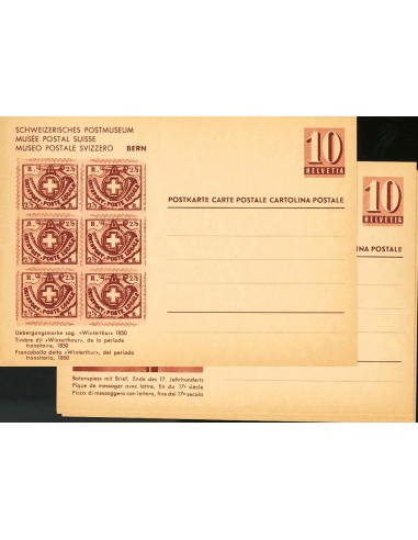 Suiza, Entero Postal. (*)Yv . 1946. Cuatro Tarjetas Entero Postales de 10 cts castaño lila del Museo Postal Suizo, con su envo