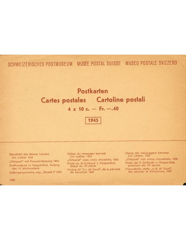 Suiza, Entero Postal. (*)Yv . 1945. Cuatro Tarjetas Entero Postales de 10 cts castaño lila del Museo Postal Suizo, con su envu