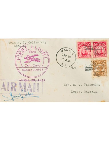 Filipinas, Intervención Norteamericana. Sobre Yv 205A(2), 207A. 1929. 4 ctvos carmín, dos sellos y 8 ctvos castaño (ligerament