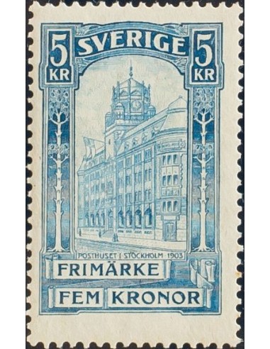 Suecia. **Yv 50. 1903. 5 k azul. Bien centrado. MAGNIFICO. Yvert 2013: 675 Euros.