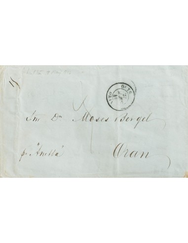 Gibraltar. Sobre . 1846. GIBRALTAR a ORAN. Fechador francés OUTREMER / ORAN y porteo "3" manuscrito. MAGNIFICA.