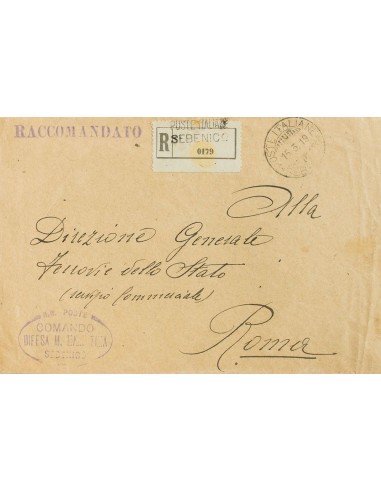 Croacia, Ocupación Italiana. Sobre . 1919. Certificado de SEBENICO a ROMA. Matasello POSTE ITALIANE / SEBENICO y marca R.R. PO