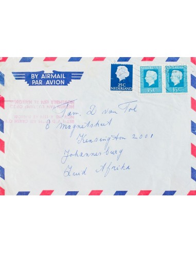 Correo Aéreo Accidentado. Sobre Yv 603, 945. 1974. 25 cts azul oscuro y 35 cts azul verde, dos sellos. Correo Aéreo de ROTTERD