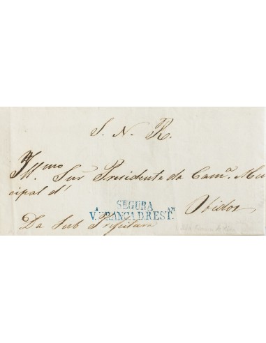 Portugal, Prefilatelia. Sobre Yv . 1835. Certificado de VILA FRANCA DE XIRA a OBIDOS. Marcas Vª. FRANCA D. RESTAM. y SEGURA, e
