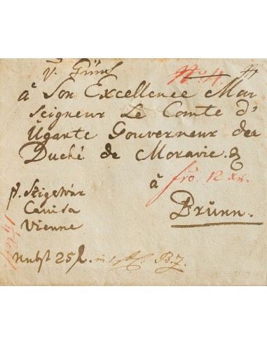 Hungría, Prefilatelia. Sobre Yv . (1800ca). Dirigida a BRNO (circulada sin marcas postales). Dirigida al Gobernador del Ducado