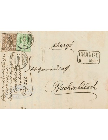 Suiza. Sobre Yv 35, 45. 1880. 5 cts castaño y 25 cts verde. Certificado de AUSSERSIHL a BACHENBULACH. Matasello fechador AUSSE