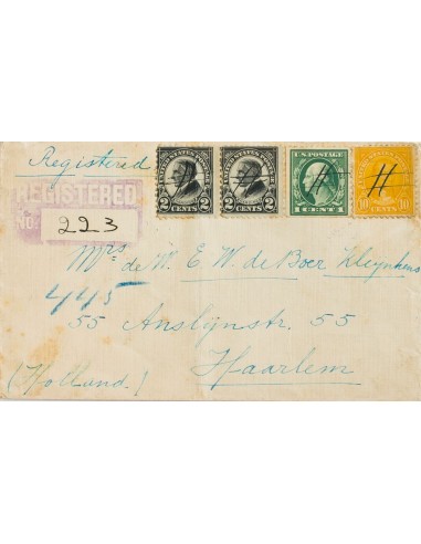 Estados Unidos. Sobre Yv 228, 237, 249(2). 1923. 1 cts verde, dentado en dos lados, 10 cts amarillo (pequeño corte horizontal)